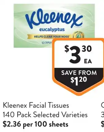 Foodworks Kleenex Facial Tissues offer
