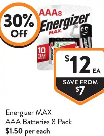 Foodworks Energizer max aaa batteries offer