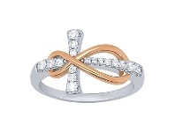 Bevilles Jewellery Sterling Silver Cubic Zirconia Cross and Rose Gold Tone Infinity Ring - Q offer