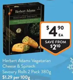 Foodworks Herbert Adams Vegetarian Cheese & Spinach Savoury Rolls offer