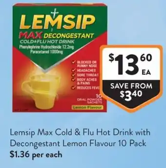 Foodworks Lemsip Max Cold & Flu Hot Drink with Decongestant Lemon Flavour offer