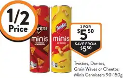 Foodworks Twisties, Doritos, Grain Waves or Cheetos Minis Cannisters offer