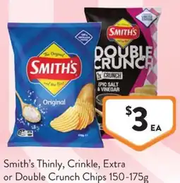 Foodworks Smith's Thinly, Crinkle, Extra or Double Crunch Chips offer