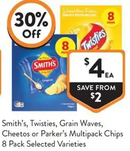 Foodworks Smith's, Twisties, Grain Waves, Cheetos or Parker's Multipack Chips offer