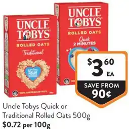 Foodworks Uncle Tobys Quick or Traditional Rolled Oats offer