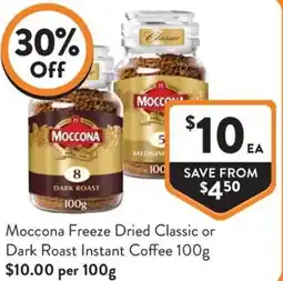 Foodworks Moccona Freeze Dried Classic or Dark Roast Instant Coffee offer