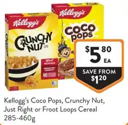 Foodworks Kellogg's Coco Pops, Crunchy Nut, Just Right or Froot Loops Cereal offer