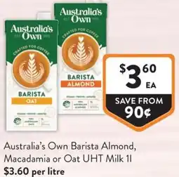 Foodworks Australia's Own Barista Almond, Macadamia or Oat UHT Milk offer