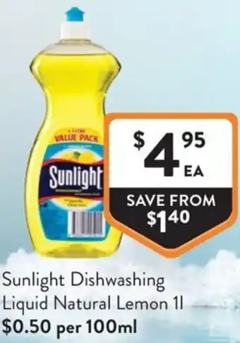 Foodworks Sunlight Dishwashing Liquid Natural Lemon offer