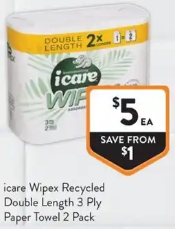 Foodworks icare Wipex Recycled Double Length 3 Ply Paper Towel offer