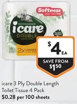 Foodworks icare 3 Ply Double Length Toilet Tissue offer