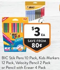 Foodworks BIC Stik Pens 10 Pack, Kids Markers, Velocity Pencil or Pencil with Eraser offer