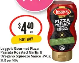 IGA Leggo's Gourmet Pizza Passata Roasted Garlic & Oregano Squeeze Sauce offer