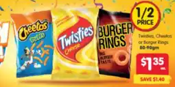 Spar Twisties, Cheetos or Burger Rings offer