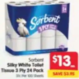 Spar Sorbent Silky White Toilet Tissue 3 Ply offer
