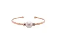 Bevilles Jewellery Rose Stainless Steel Cuff Bangle with Shell Pearl offer