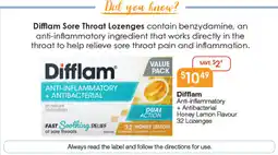 Soul Pattinson Chemist Difflam Anti-inflammatory + Antibacterial Honey Lemon Flavour 32 Lozenges offer