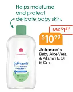 Soul Pattinson Chemist Johnsons Baby Aloe Vera & Vitamin E Oil offer