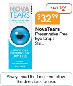 Soul Pattinson Chemist NovaTears Preservative Free Eye Drops offer