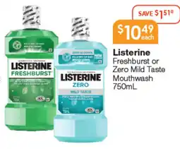 Soul Pattinson Chemist Listerine Freshburst or Zero Mild Taste Mouthwash offer