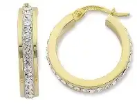 Bevilles Jewellery 9ct Yellow Gold Silver Infused 15mm Crystal Hoop Earrings offer