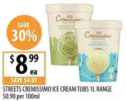Supabarn Streets cremissimo ice cream tubs range offer