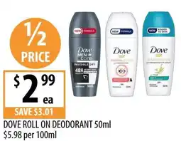 Supabarn Dove roll on deodorant offer