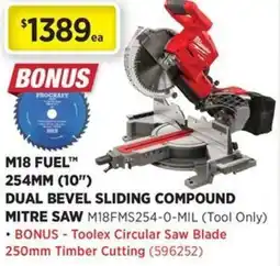 Gasweld Tool Centre M18 fuel 254mm 10 dual bevel sliding compound mitre saw offer