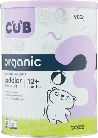 Coles CUB Organic Toddler Milk Drink Stage 3* offer
