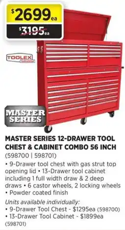 Gasweld Tool Centre Master series 12 drawer tool chest & cabinet combo offer