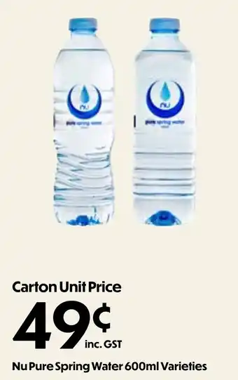 Campbells Wholesale Nu Pure Spring Water offer