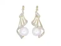Bevilles Jewellery 9ct Yellow Gold Round Fresh Water Pearl Diamond Set Drop Earrings offer