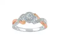 Bevilles Jewellery 9ct White + Rose Gold 0.25ct Diamond Miracle Halo Crossover Ring offer