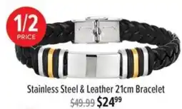 Shiels Stainless Steel & Leather 21cm Bracelet offer