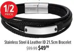 Shiels Stainless Steel & Leather ID 21.5cm Bracelet offer