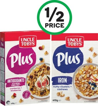 Woolworths Uncle Tobys Plus Cereal 410-435g offer