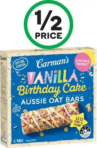 Woolworths Carman’s Aussie Oat Bars 180g Pk 6 offer