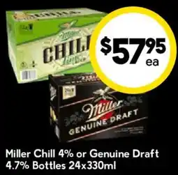 Drakes Miller Chill 4% or Genuine Draft 4.7% Bottles offer