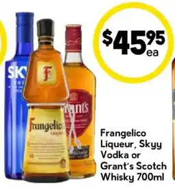 Drakes Frangelico Liqueur, Skyy Vodka or Grant's Scotch Whisky offer