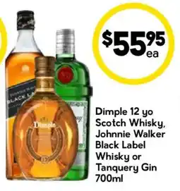 Drakes Dimple 12 yo Scotch Whisky, Johnnie Walker Black Label Whisky or Tanquery Gin offer