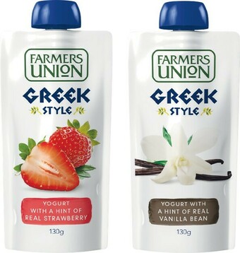 Woolworths Farmers Union Greek Yogurt Pouch 130g – From the Fridge offer