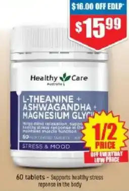 Chemist Warehouse Healthy care l-theanine + ashwagandha + magnesium glyc offer