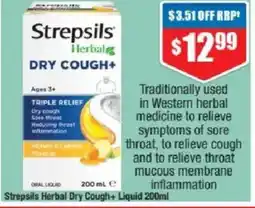 Chemist Warehouse Strepsils Herbal Dry Cough+ Liquid offer