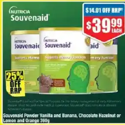 Chemist Warehouse Souvenaid Powder Vanilla and Banana, Chocolate Hazelnut or Lemon and Orange offer
