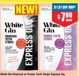 Chemist Warehouse White Glo Charcoal or Purple Teeth Strips Express Glo offer