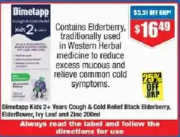 Chemist Warehouse Dimetapp Kids 2+ Years Cough & Cold Relief Black Elderberry, Elderflower, Ivy Leaf and Zinc offer