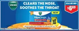 Chemist Warehouse Vicks VapoDrops +Painful Sore Throat Honey offer