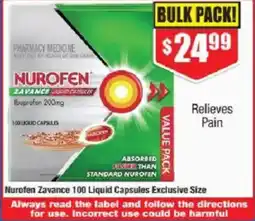 Chemist Warehouse Nurofen Zavance 100 Liquid Capsules Exclusive Size offer