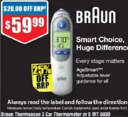 Chemist Warehouse Braun Thermoscan 3 Ear Thermometer offer