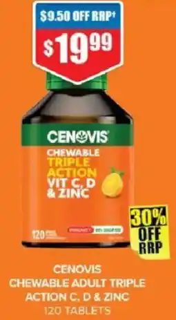 Chemist Warehouse Cenovis chewable adult triple action c, d & zinc offer